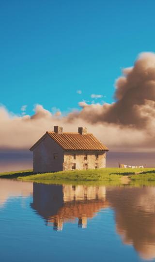 小岛上的房子风景图片优美手机壁纸