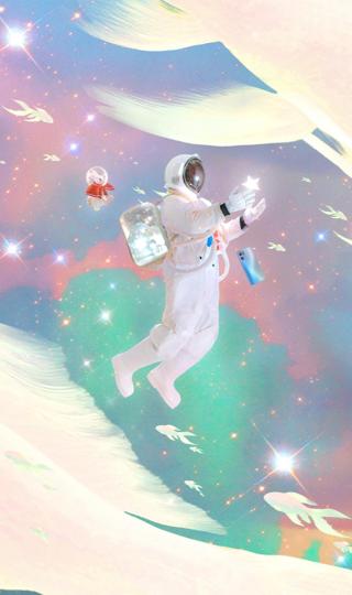 兔兔梦境寻星之旅宇航员创意唯美意境手机壁纸