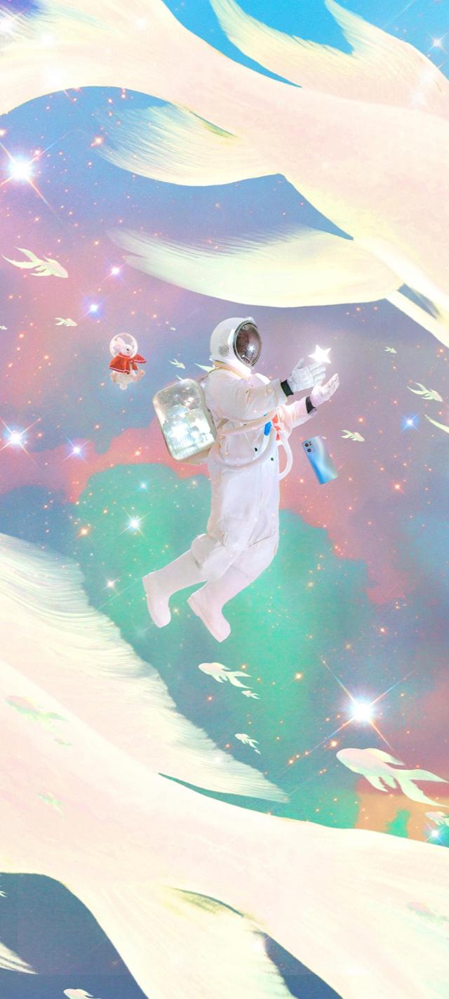 兔兔梦境寻星之旅宇航员创意唯美意境手机壁纸