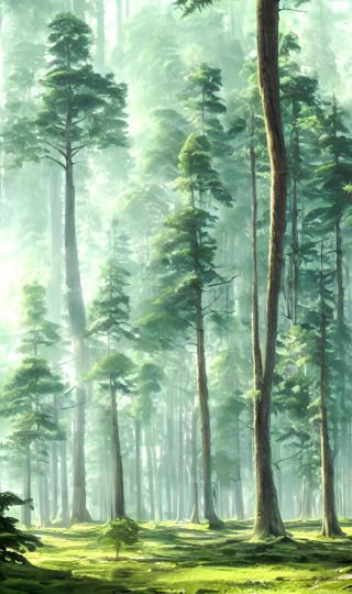 手绘风景绿色森林树木手机全屏壁纸