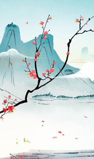 中国山水画梅花手机壁纸
