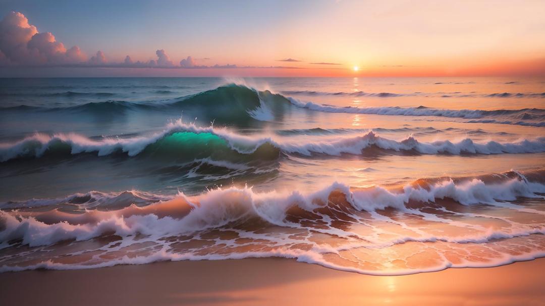 黄昏海边的海浪唯美壁纸高清图片