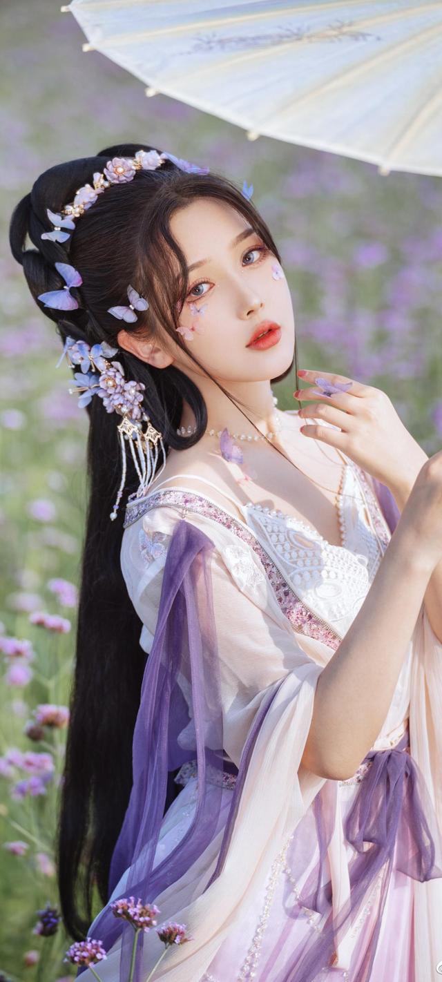 古装美女纸伞花海美女手机壁纸