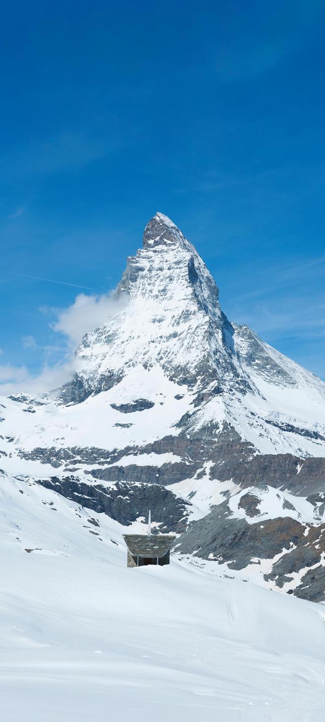 高峰雪山小房子风景手机壁纸