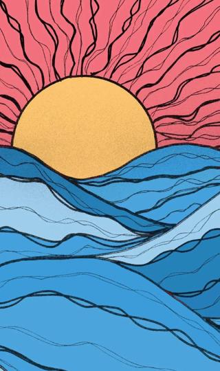 太阳大海卡通手绘手机壁纸