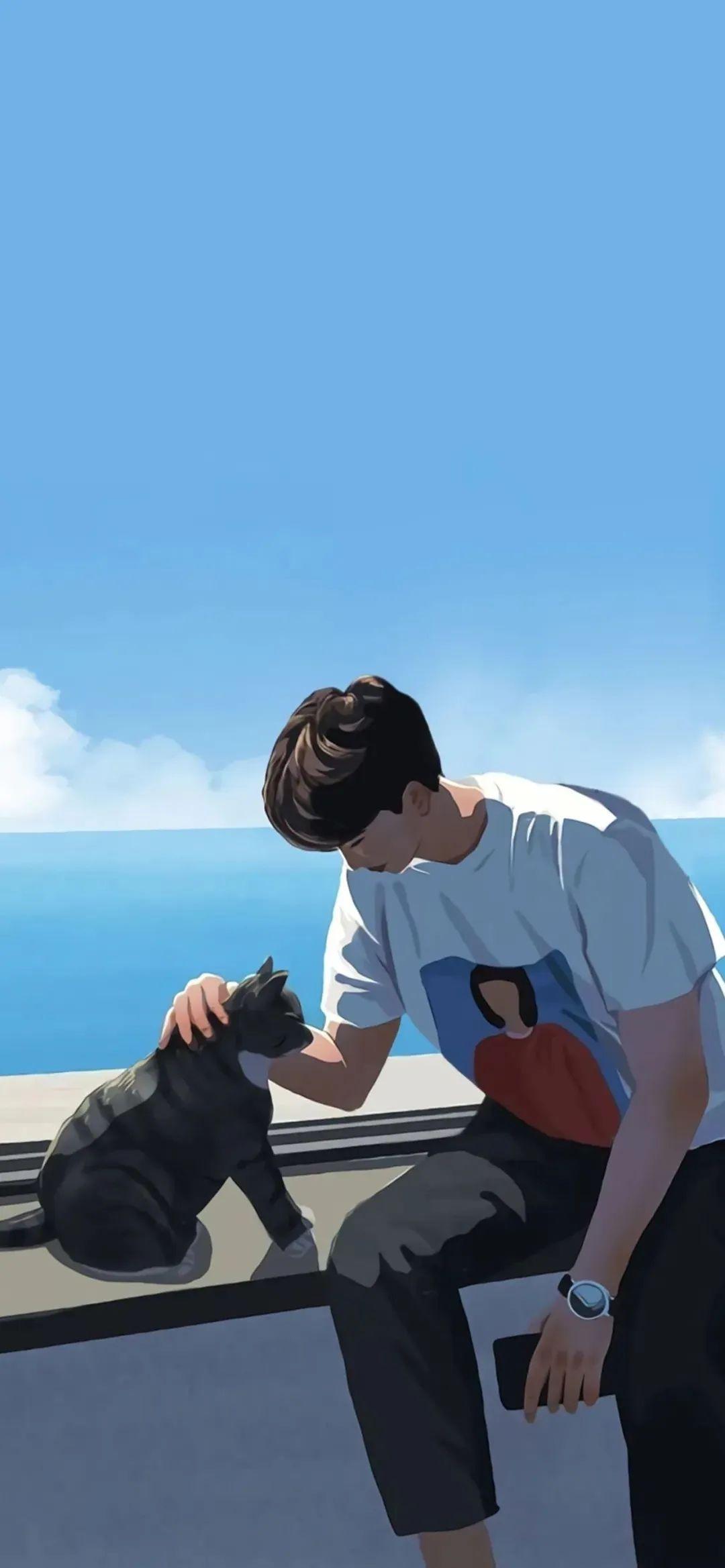 男生和猫的壁纸高清图片2023