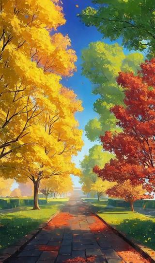 手绘秋天的景色 好看手机壁纸