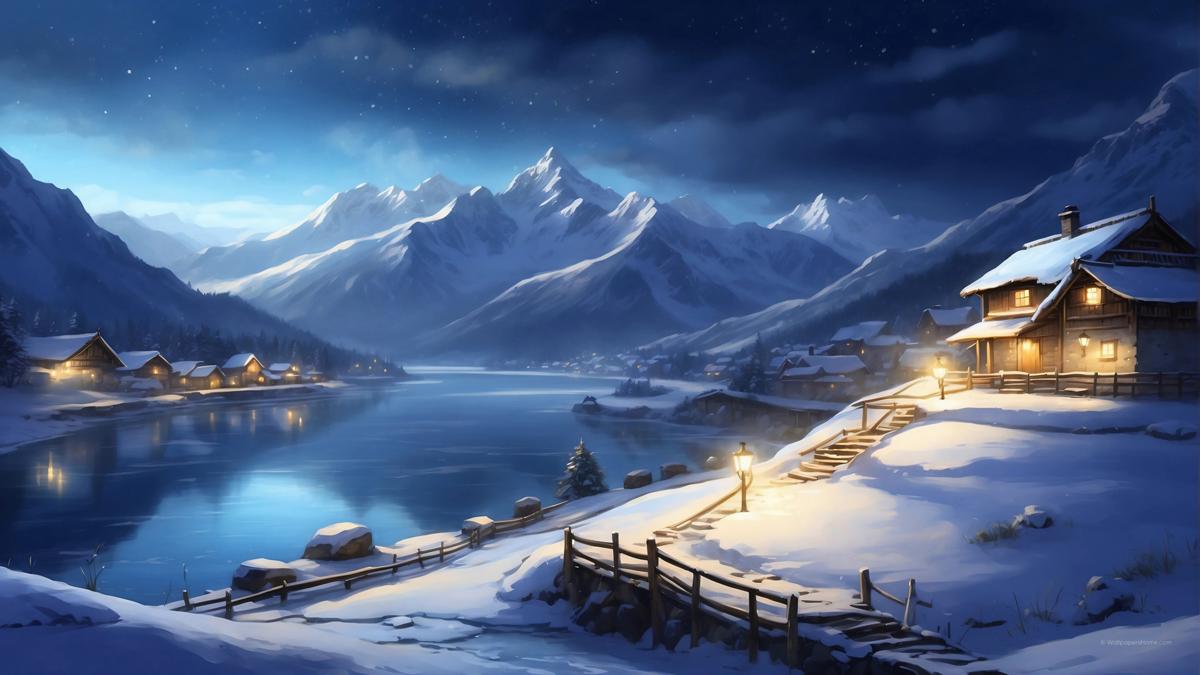 冬季风景 夜晚 唯美雪景图片壁纸大全
