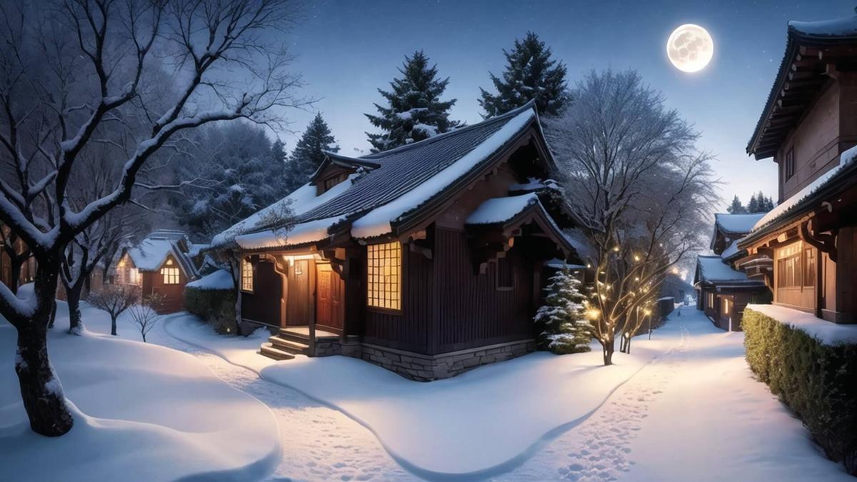 小屋雪景夜景图片高清壁纸无水印