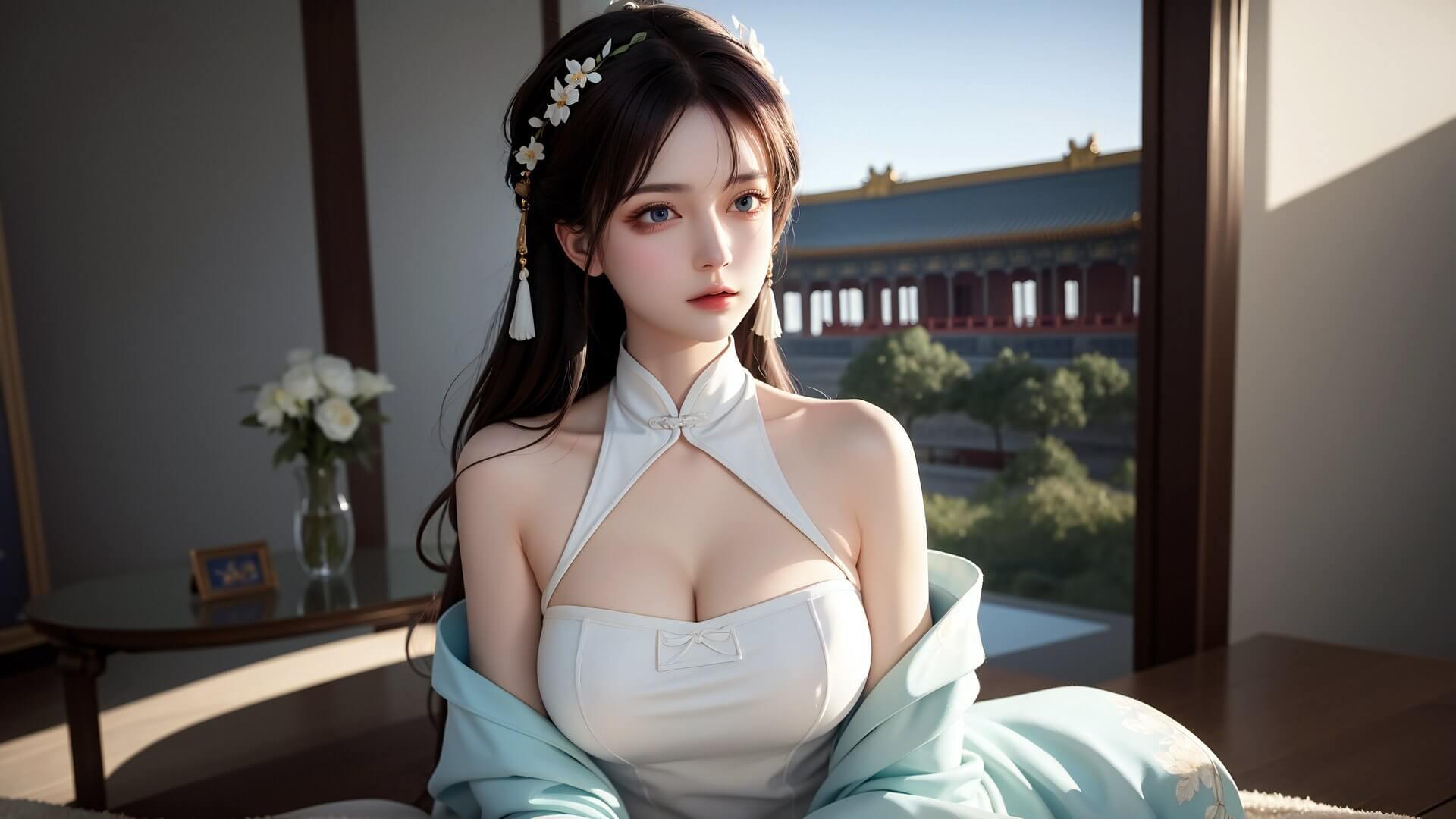 ai美女绘画大胸美女电脑壁纸图片4