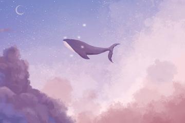 卡通鲸鱼星辰大海图片唯美高清壁纸