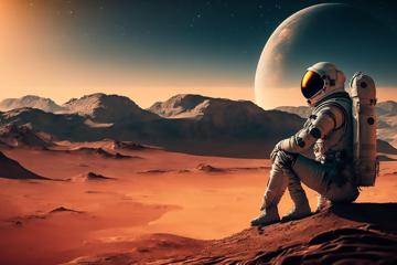坐在火星地面上的宇航员图片高清电脑壁纸大图