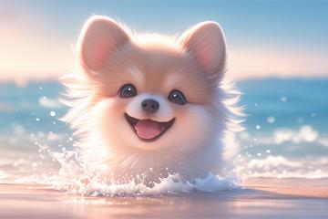 超萌超可爱的海边小狗卡通壁纸