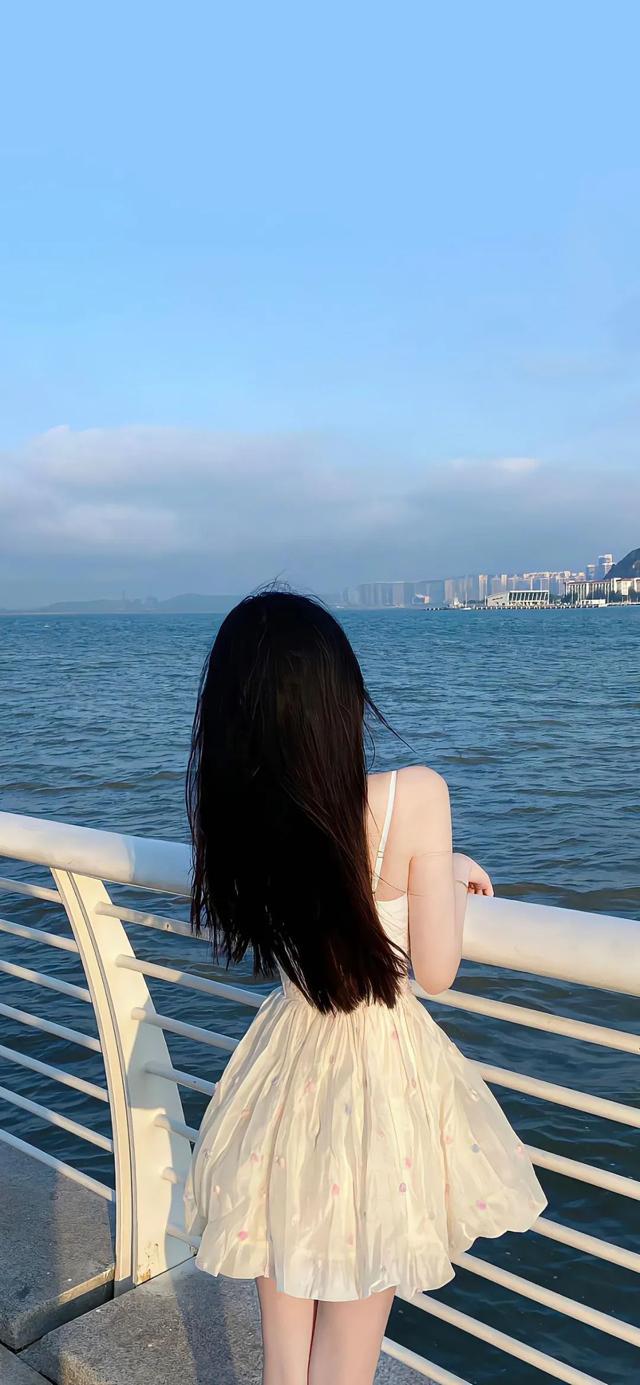 大海美女背影手机壁纸图片长发唯美高清